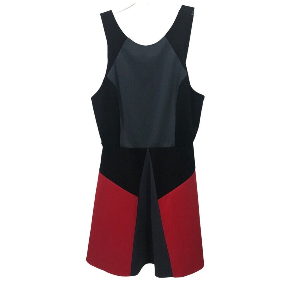 Buffalo David Bitton Size M Dress Fit & Flare Color Block Red Black Gray Cut Out